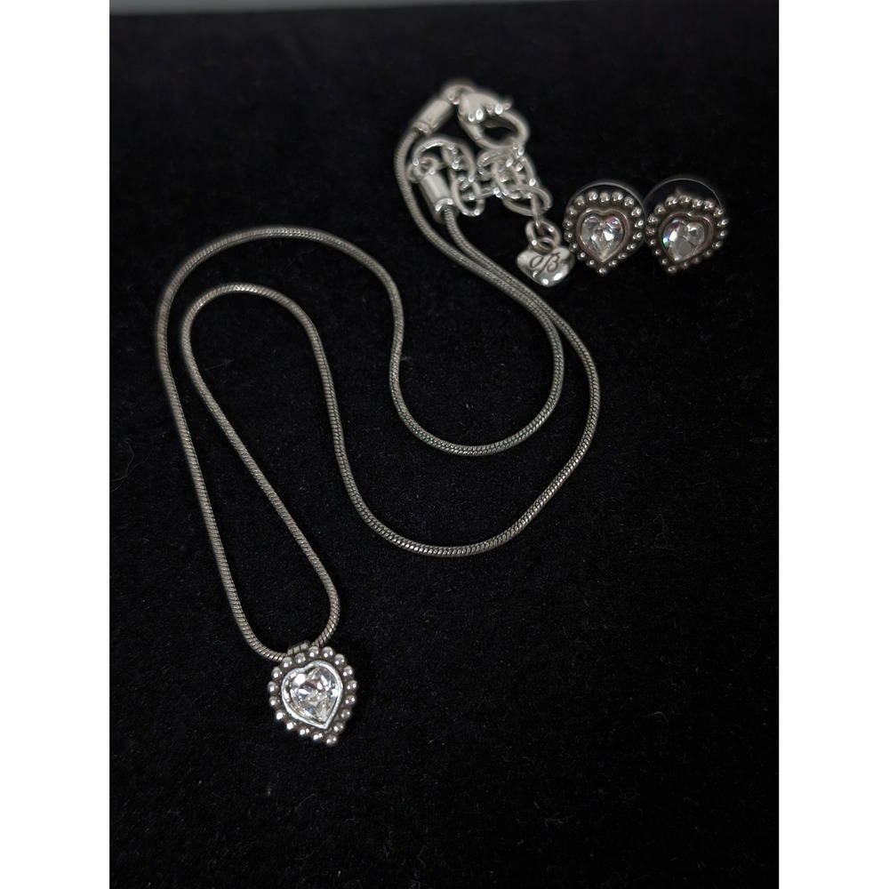 Brighton Twinkle Splendor Heart Necklace 18" Earrings Set Crystal Silver